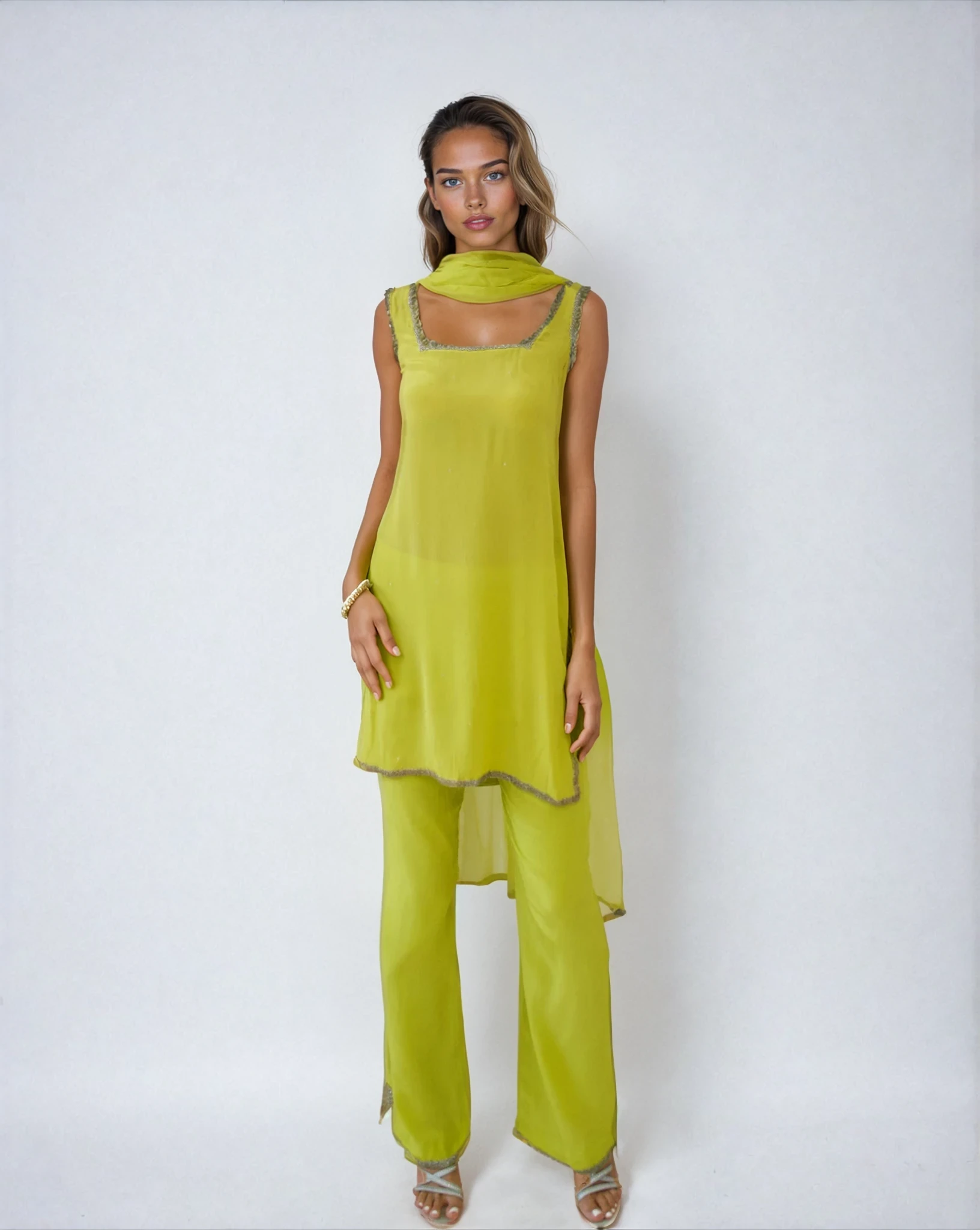 *PANNA'S PANTRY LIME GREEN KURTI