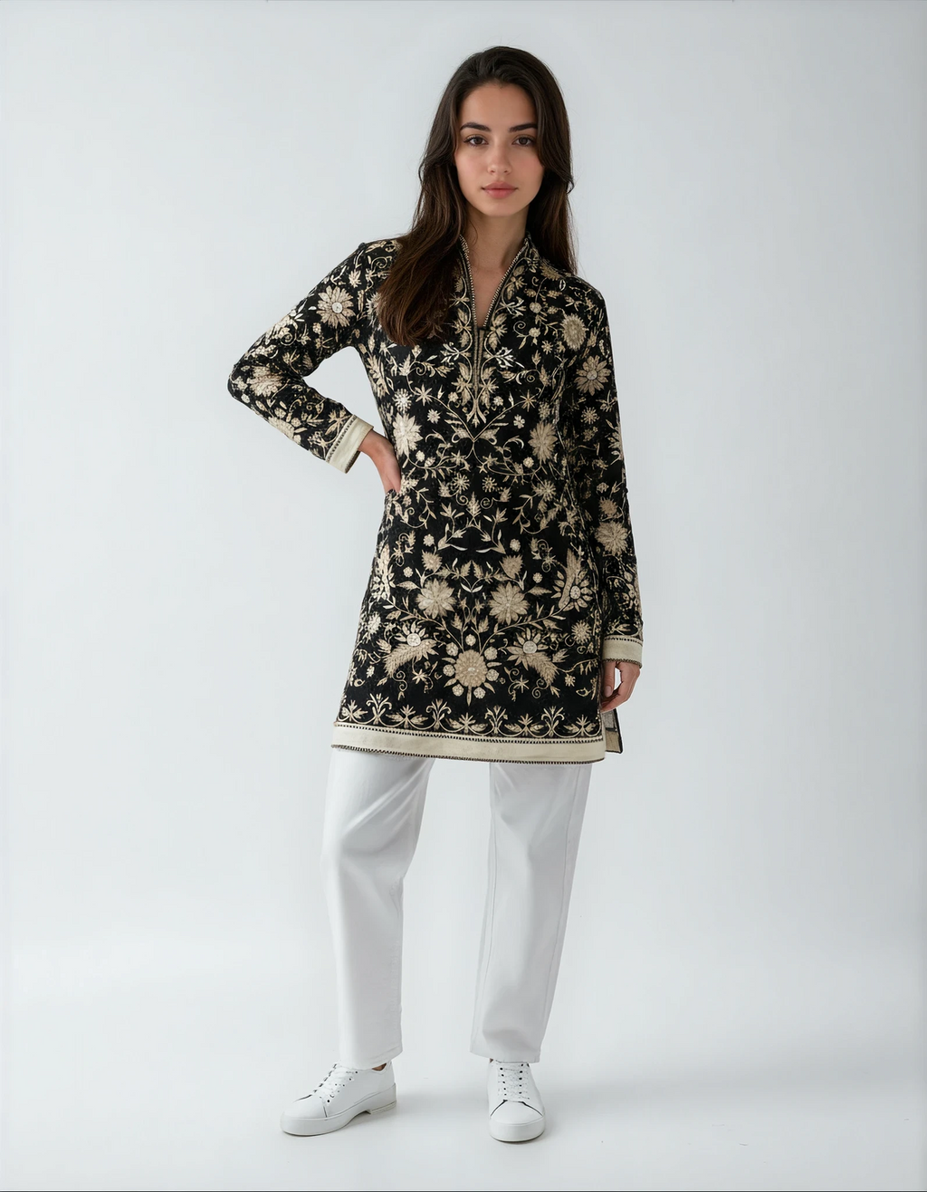 *TARUN TAHILIANI BLACK AND CREAM SHORT KURTI