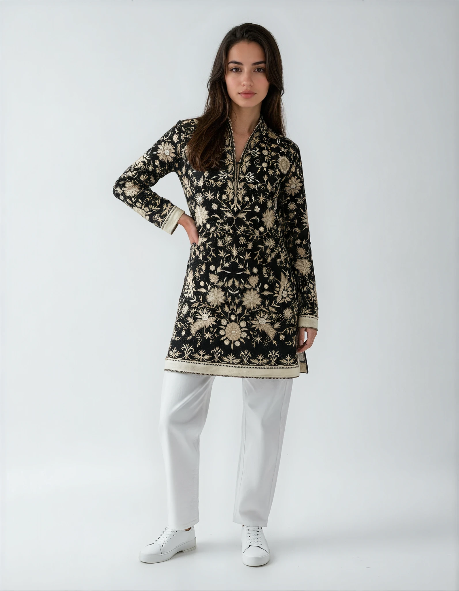 *TARUN TAHILIANI BLACK AND CREAM SHORT KURTI