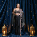 USHA BAGRI BLACK DRAPED CAPE SET
