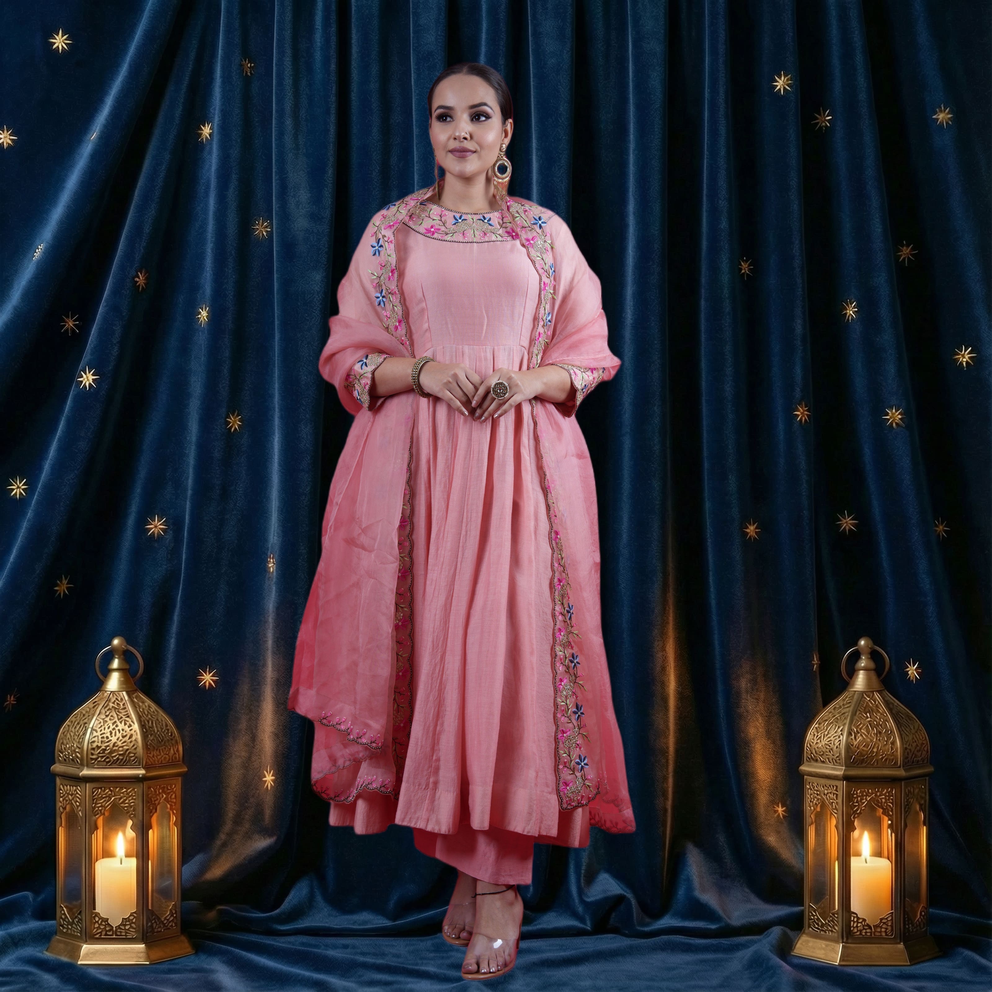 SURBHI SHAH PEACH CHANDERI ANARKALI SET