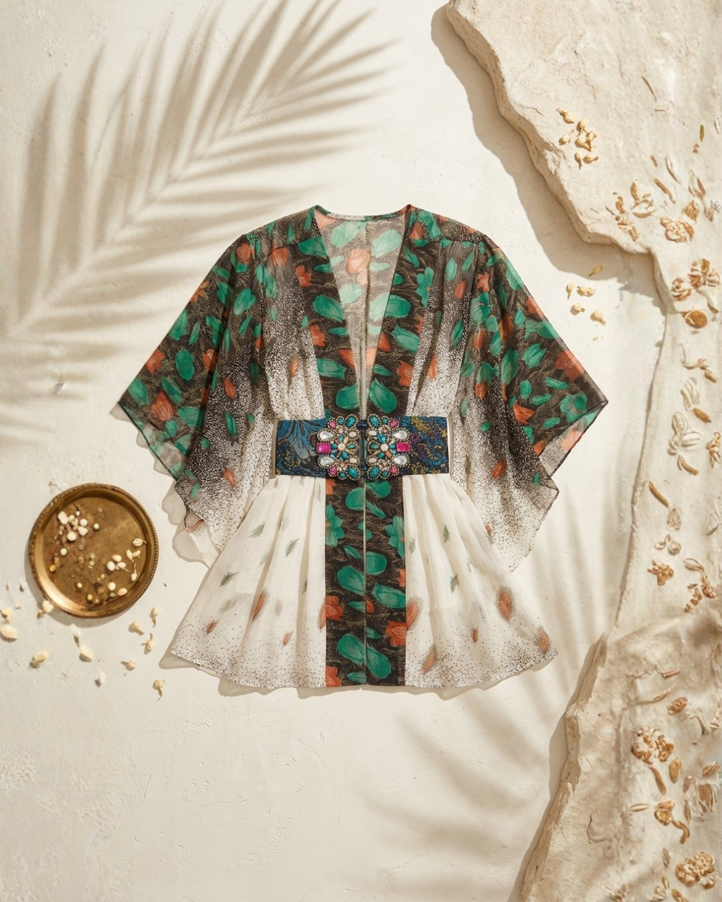 MEGHAN LA GREEN & WHITE KAFTAN