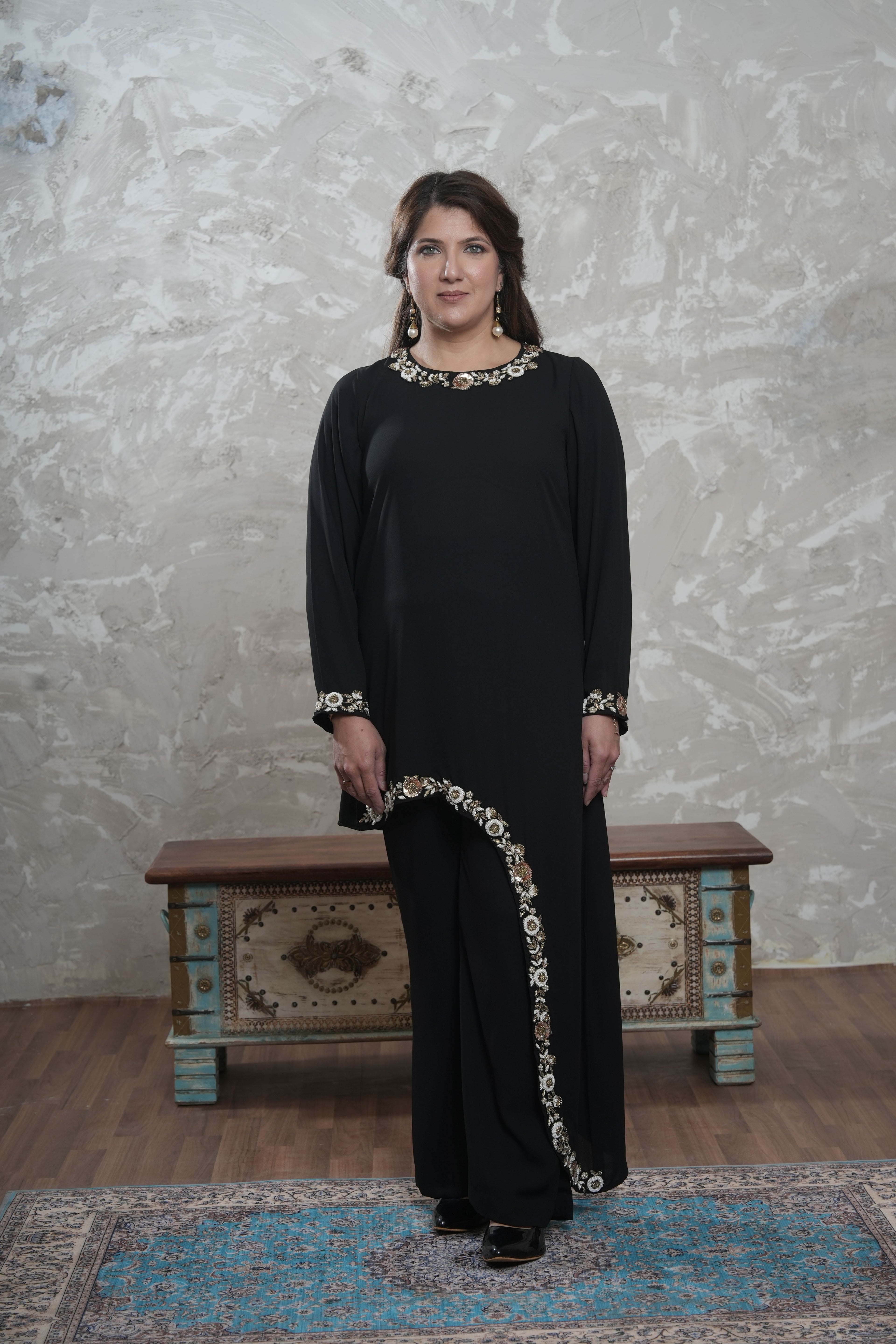 KYLEE BLACK DRAPE SHIRT & PANTS