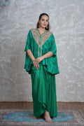 USHA BAGRI EMERALD GREEN CAPE AND SKIRT SET