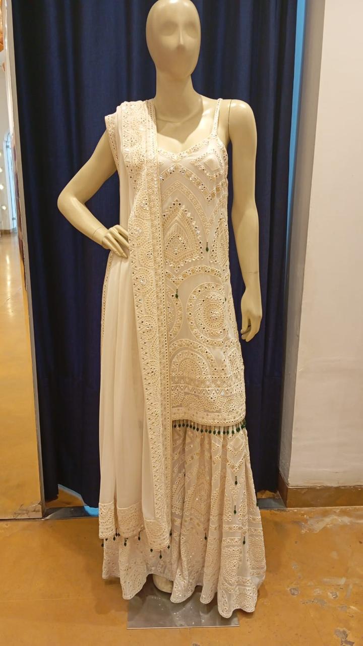 RABANI & RAKHA IVORY KURTA SHARARA SET