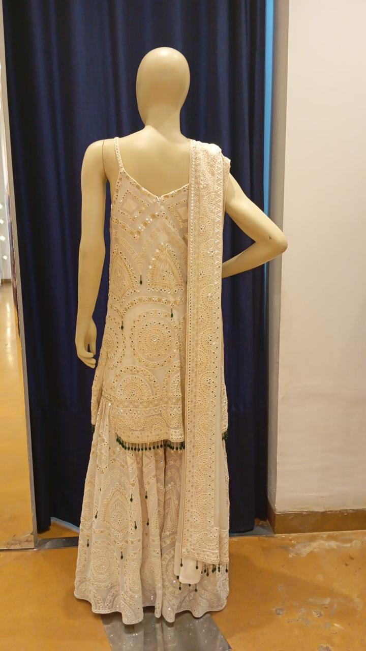 RABANI & RAKHA IVORY KURTA SHARARA SET