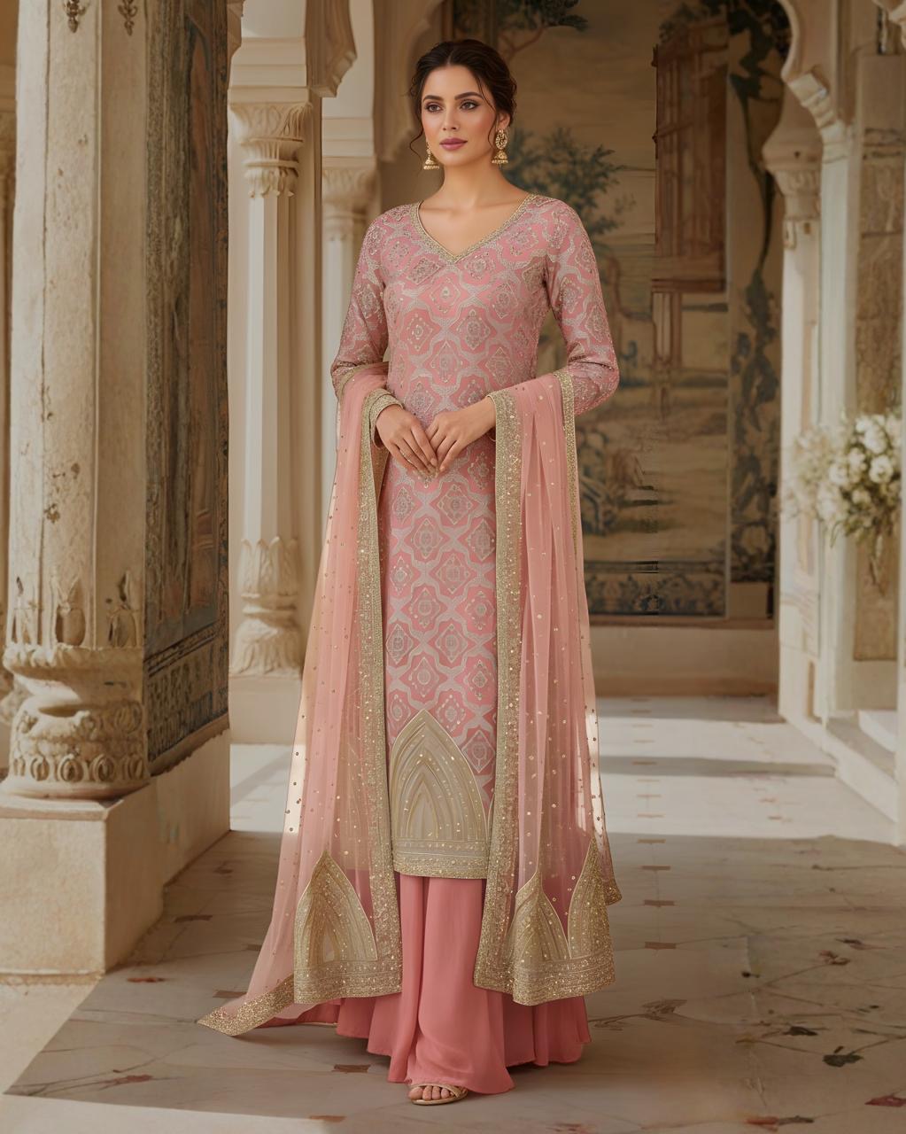 RABANI & RAKHA DUSTY ROSE PINK SHARARA KURTA STYLE SET