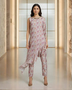 RABANI & RAKHA PINK PRINT ASYMMETRICAL KAFTAN PANT SET
