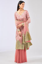 RABANI & RAKHA DUSTY ROSE PINK SHARARA KURTA STYLE SET