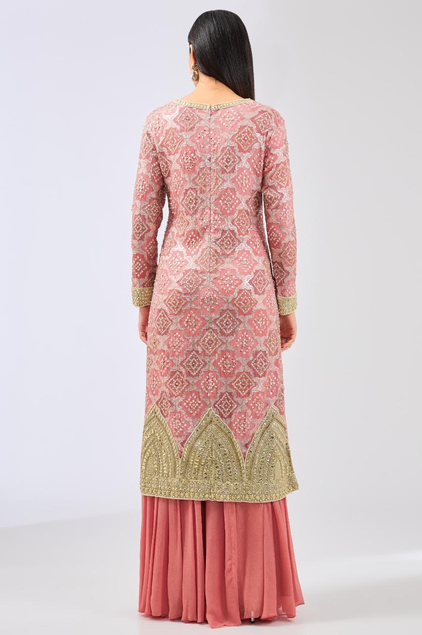 RABANI & RAKHA DUSTY ROSE PINK SHARARA KURTA STYLE SET