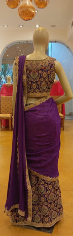 RABANI & RAKHA PURPLE PRE-STITCHED SAREE SET
