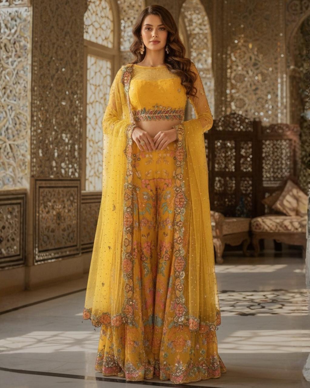 RABANI & RAKHA YELLOW CAPE SET