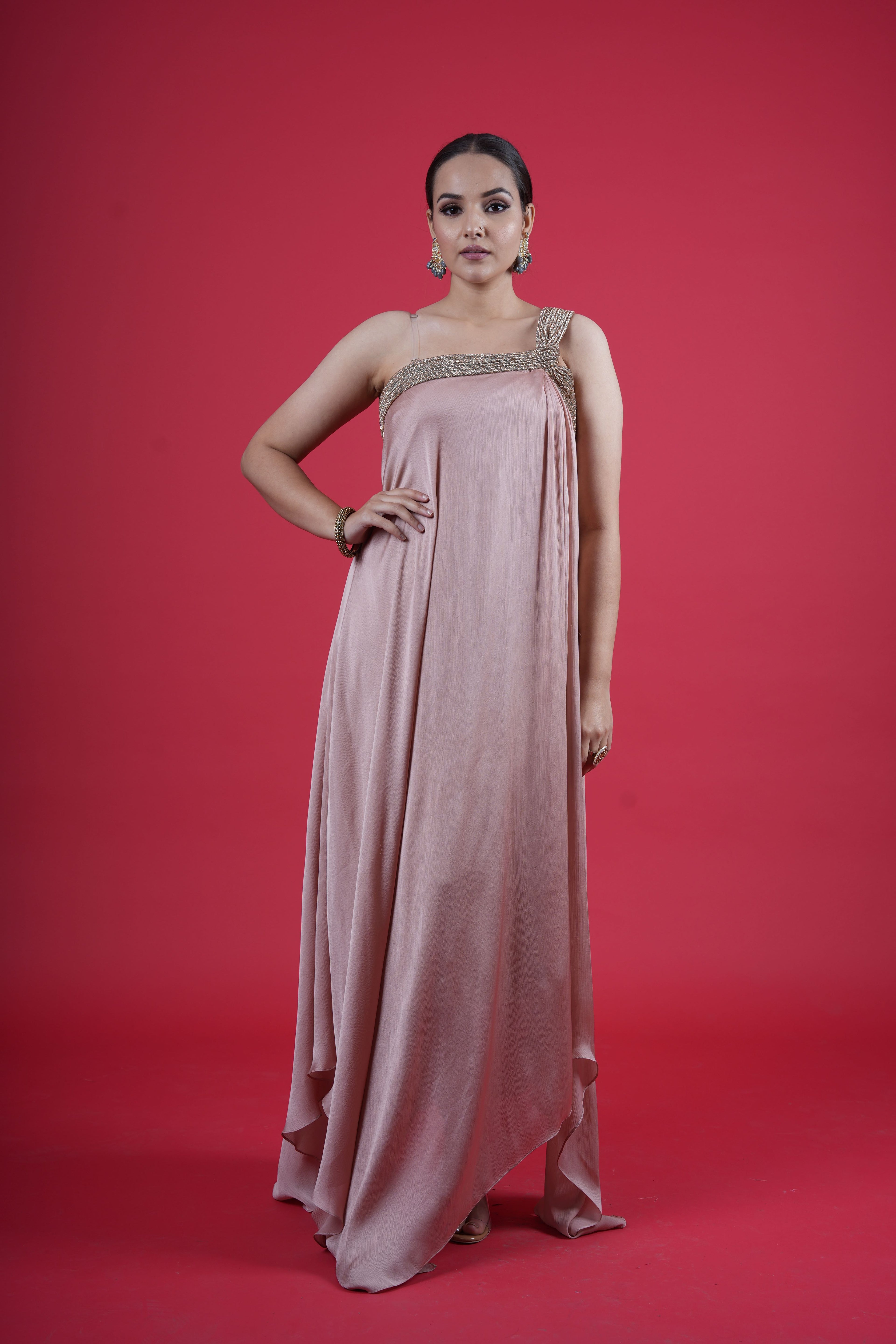 AMIT AGGARWAL BLUSH SILK DRESS